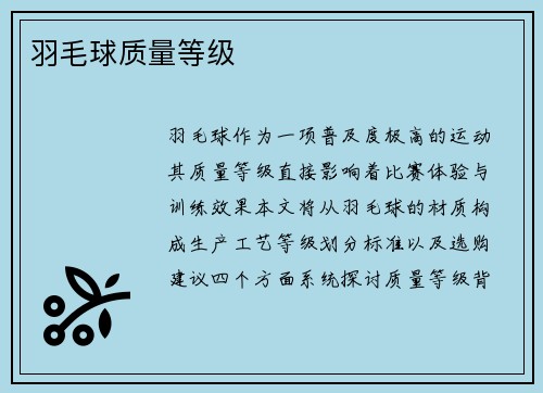 羽毛球质量等级
